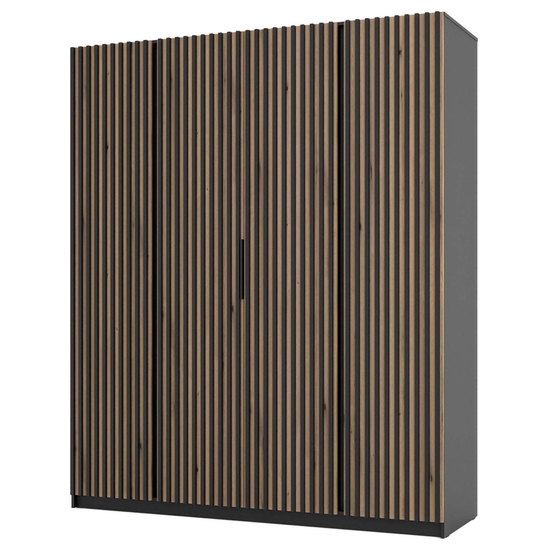 KLEIDERSCHRANK Kaja Eiche Evoke/ Schwarz 200 cm - Eichefarben/Schwarz, Holzwerkstoff/Metall (200/239/61.9cm) - Selsey
