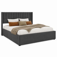 BETT mit Bettkasten 160x200 cm Leinen Gray mit Matratze - Grau, Metall (160/200cm) - Meubliv