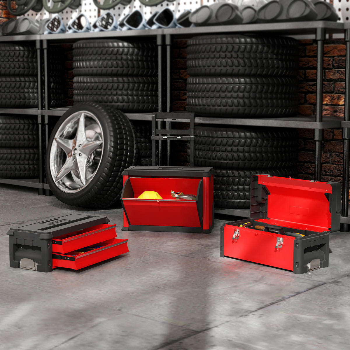 WERKZEUGKASTEN-SET DE-18493 Rot - Rot, Metall (32/72/52cm) - ComfortXL