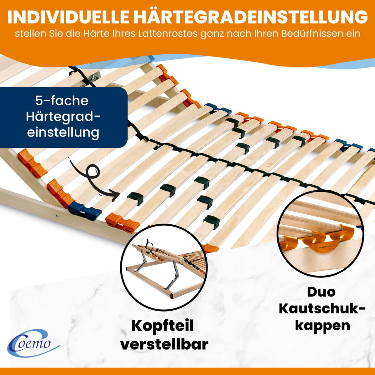 LATTENROST MULTIRA K Kopfteil verstellbar 70x200 cm - Naturfarben, Holz (70/200cm) - Coemo