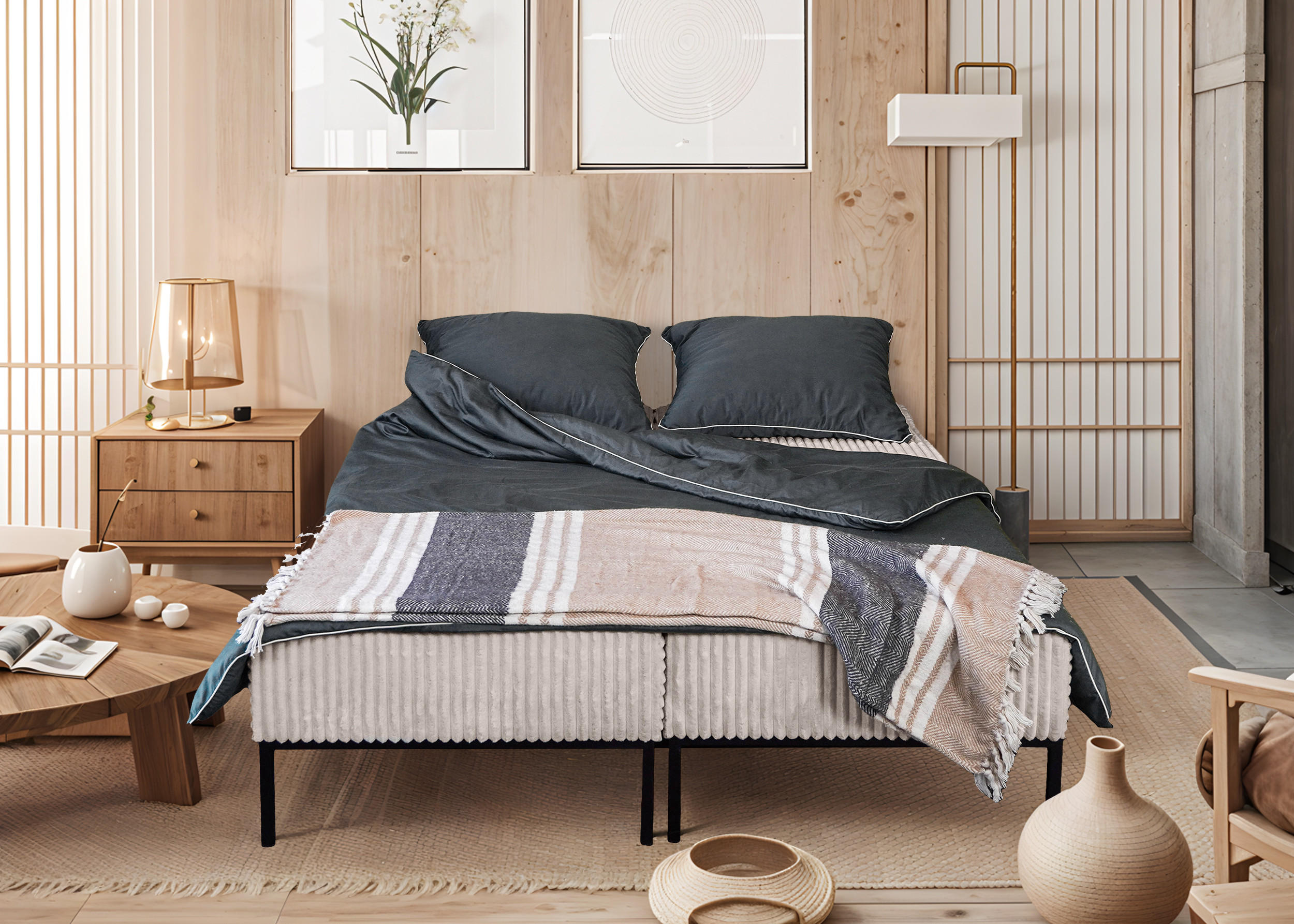 BETT MOOKA 4in1-Multifunktions-System Stoff Velo Beige - Beige, Holz/Textil (160/200cm) - Kaiser Möbel