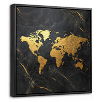 LEINWAND Bilder mit Rahmen - Weltkarte - Gold - Marmor - 20x20 - Goldfarben, Textil (20/20cm) - MuchoWow