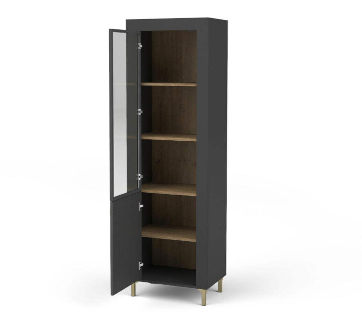 VITRINE Mossa Schwarz, mit LED - Goldfarben/Schwarz, Holzwerkstoff (97/194/60cm) - Bettso