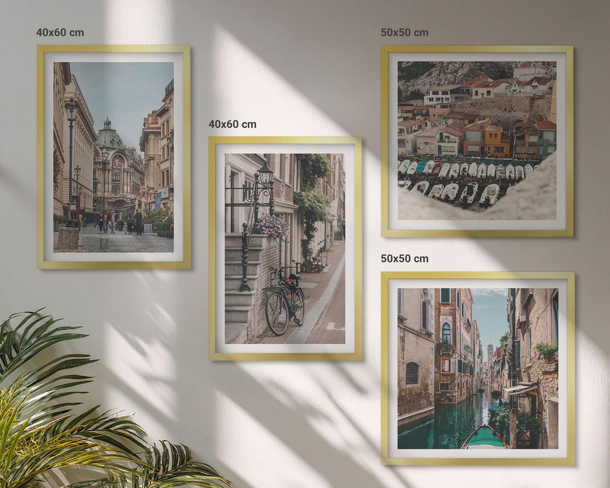 WANDBILDER 4er Set - 50x50 cm & 40x60 cm Goldrahmen - Die charmanten Straßen der Hafenstädte - Goldfarben, Kunststoff (50/50cm) - ArtPrintCave
