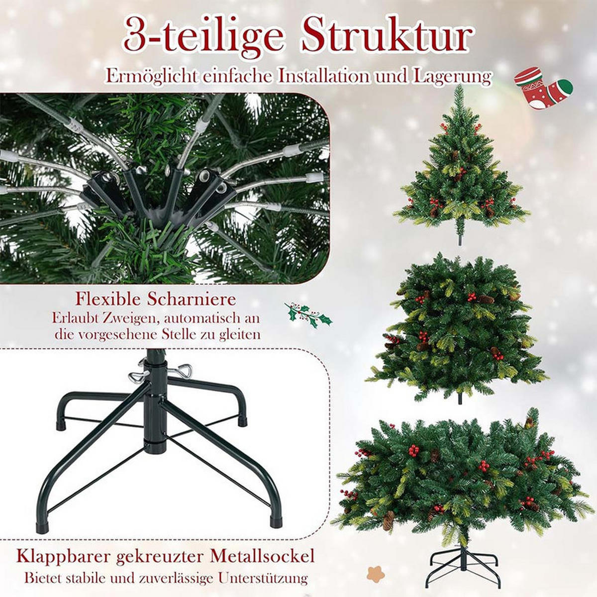WEIHNACHTSBAUM mit 370 APP-gesteuerten RGB-Lichtern 180cm Grün - Grün, Metall (180cm) - COSTWAY