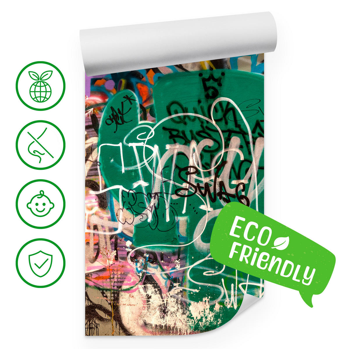 FOTOTAPETE für Jugendzimmer Straßenkunst Buntes Graffiti Urban 200x140 - Beige/Violett, Papier (200/140cm) - Muralo