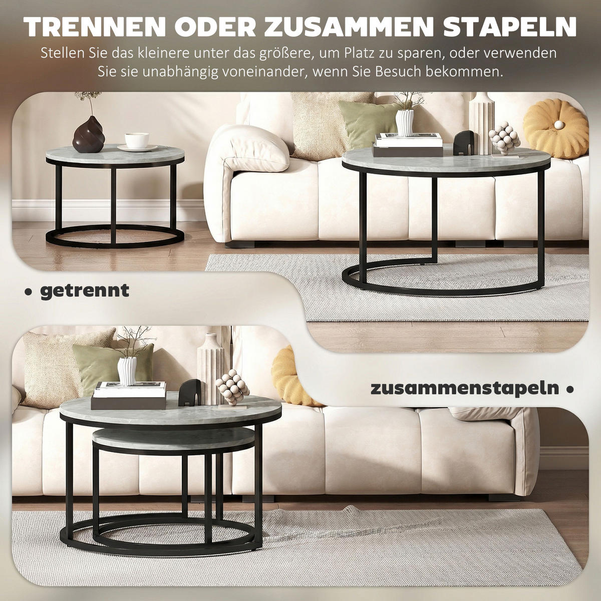 BEISTELLTISCH Grau 2 Stück - Grau, Metall (78.5/78.5/46.5cm) - GiPP