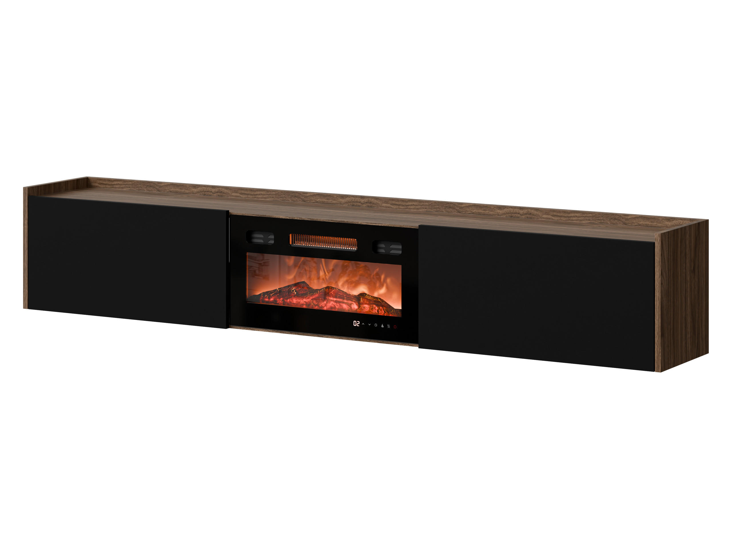 TV-LOWBOARD Arigato mit Kamin - Nussbaumfarben/Schwarz, Holzwerkstoff (200/36/32cm) - MIRJAN24