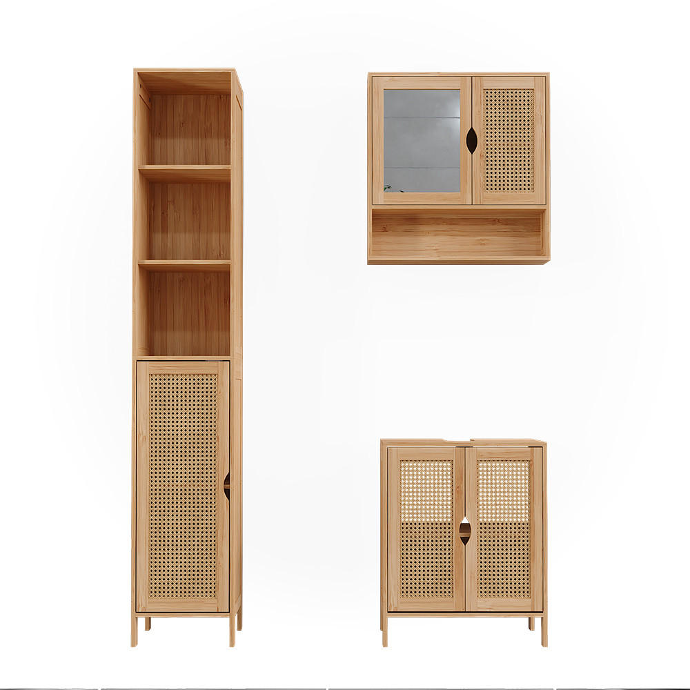 BADMÖBEL-SET Liora Bambus 3 Teile - Braun, Holzwerkstoff (48/60/29cm) - Vicco