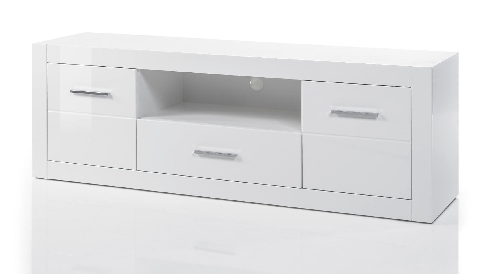 TV-LOWBOARD weiß Hochglanz, TV Unterteil Komforthöhe auf Rollen - Chromfarben/Weiß Hochglanz, Holzwerkstoff/Kunststoff (180/61/45cm) - Furn.Design