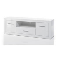 TV-LOWBOARD weiß Hochglanz, TV Unterteil Komforthöhe auf Rollen - Chromfarben/Weiß Hochglanz, Holzwerkstoff/Kunststoff (180/61/45cm) - Furn.Design