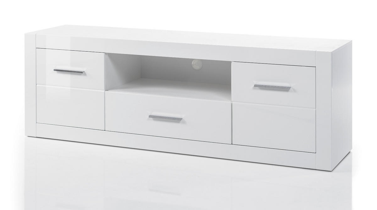 TV-LOWBOARD weiß Hochglanz, TV Unterteil Komforthöhe auf Rollen - Chromfarben/Weiß Hochglanz, Holzwerkstoff/Kunststoff (180/61/45cm) - Furn.Design