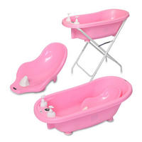BABYBADEWANNE SET Set-1013082 rosa mit Badewannenständer, Badesitz, Wasserthermometer, Wasserablauf - Rosa, Kunststoff (41/88cm) - Lorelli