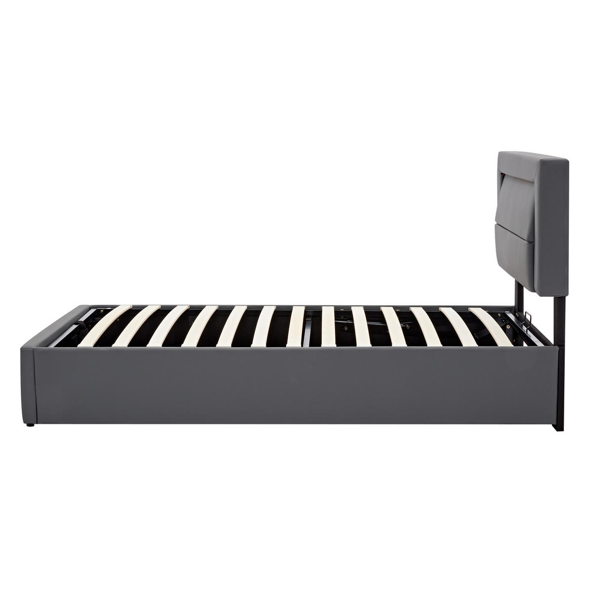 POLNJENA postelja iz PU 160x190 cm siva z USB priključkom, LED osvetlitvijo in prostorom za shranjevanje - siva, usnje (90/190cm) - Modfu