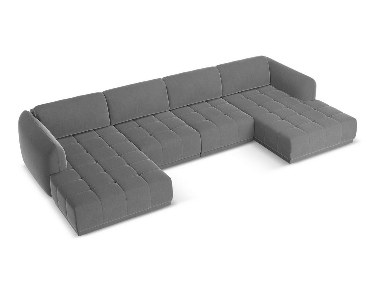 WOHNLANDSCHAFT Samt Stoff Grau - Schwarz/Grau, Kunststoff/Textil (370/74/170cm) - Makamii