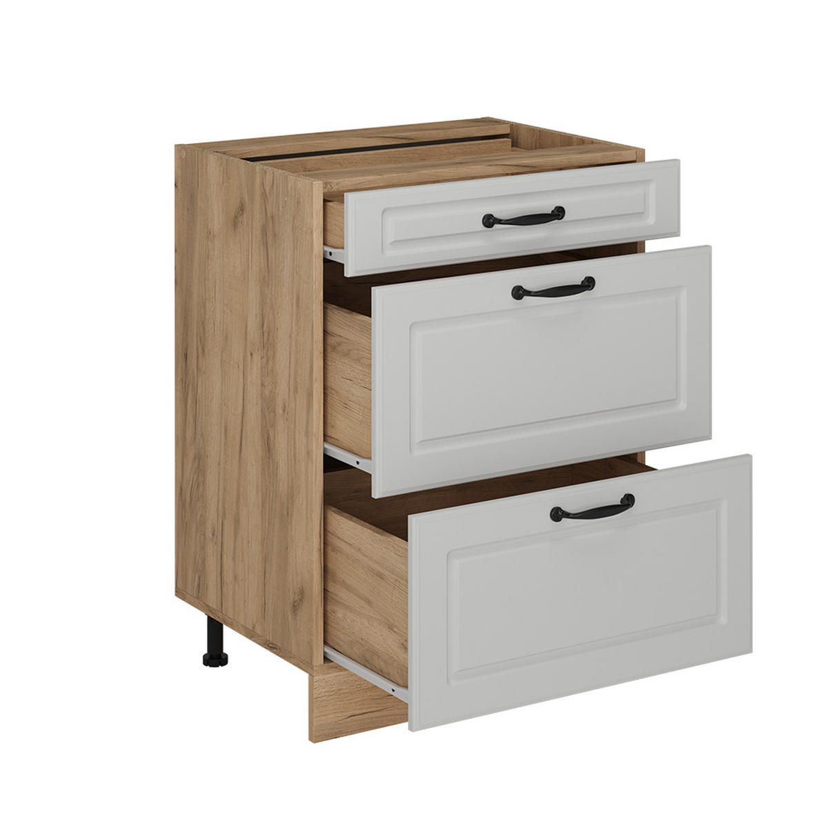 KÜCHENUNTERSCHRANK R-Line Weiß Landhaus 60 cm mit Schubladen, AP Anthrazit - Honigeiche/Eiche Wotan, Holzwerkstoff (60/81.6/60cm) - Vicco