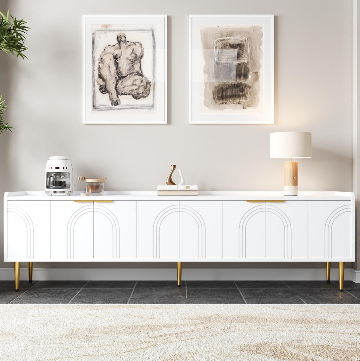 TV-SCHRANK in Weiß mit 3D-Türen und goldfarbenen Griffen 170/35/47.5 cm - Weiß, Holzwerkstoff (170/47.5/35cm) - Redom