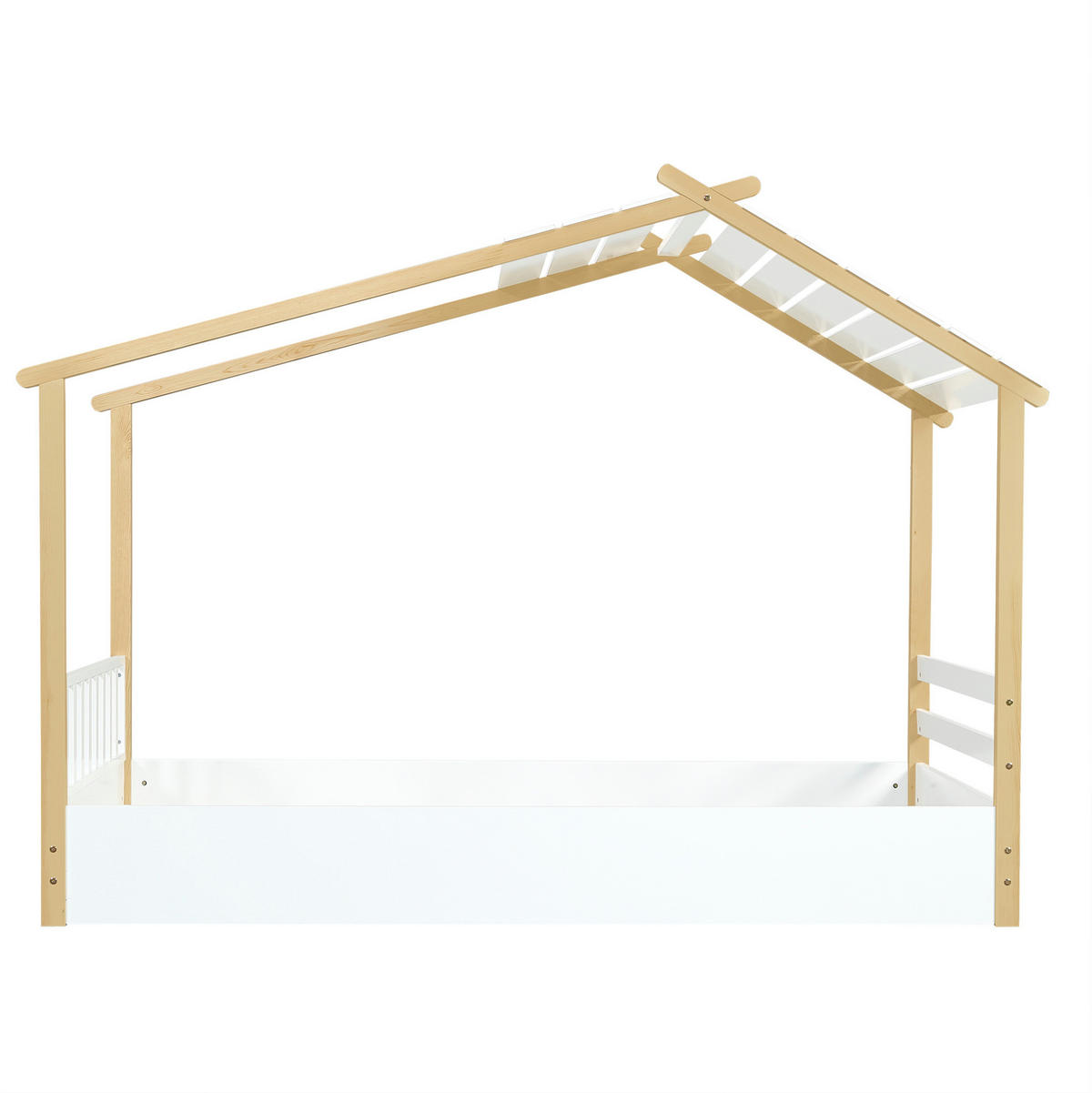 HAUSBETT aus Kiefer, Spanplatte und MDF 90x190 cm Weiß/Natur mit Lattenrost im Hausdesign - Weiß, Holzwerkstoff (90/200cm) - Modfu