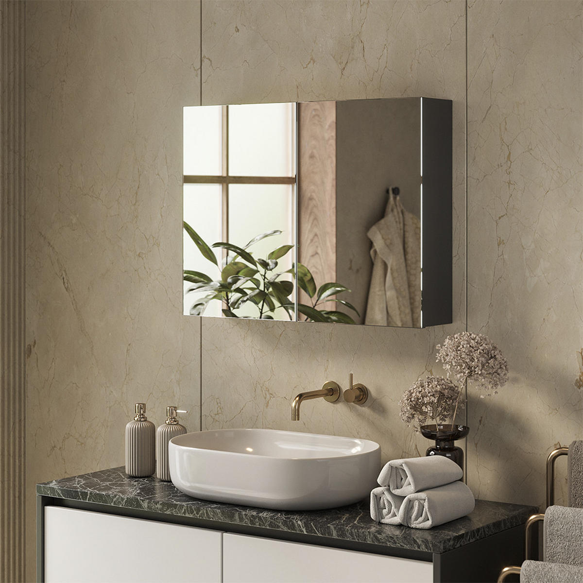 KOPALNIŠKA OMARICA Z OGLEDALOM Lavia, Antracit, 80 x 60.2 cm - antracit, leseni material (80/170/17cm) - Vicco