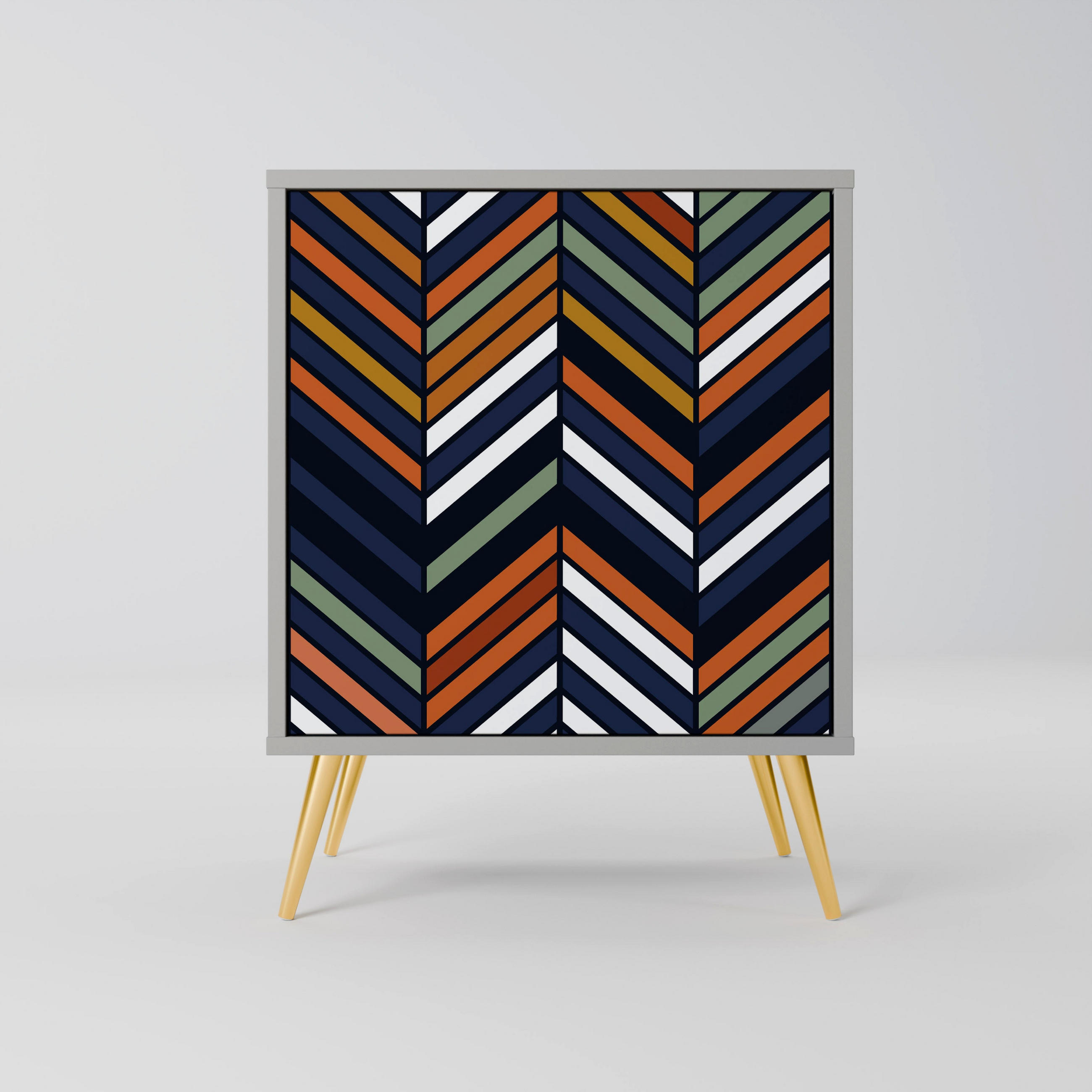 SIDEBOARD VIBRANT PATCHWORK, Grau, 57,5x42x75,5 cm, Goldfarbene Metallfüße - Goldfarben/Multicolor, Holzwerkstoff/Metall (57.5/75.5/42cm) - SpaceRebels