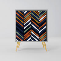 SIDEBOARD VIBRANT PATCHWORK, Grau, 57,5x42x75,5 cm, Goldfarbene Metallfüße - Goldfarben/Multicolor, Holzwerkstoff/Metall (57.5/75.5/42cm) - SpaceRebels