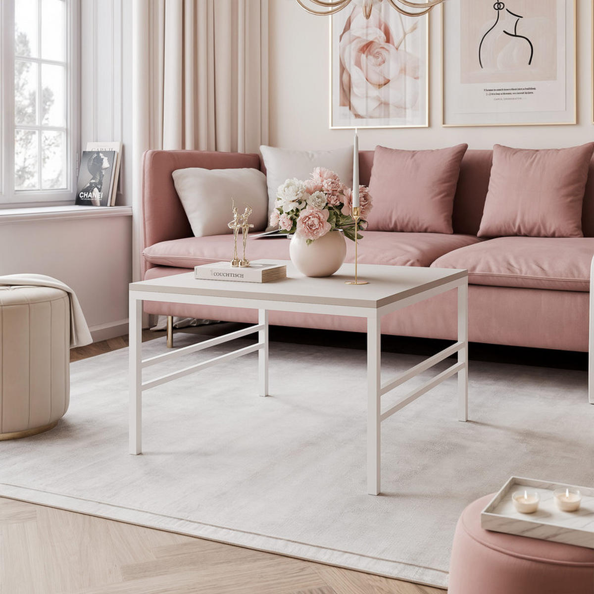 COUCHTISCH FORMA 70/70 cm Quadrat, Weiß / Kaschmir - Kaschmir/Weiß, Metall (70/70/46cm) - Idohome