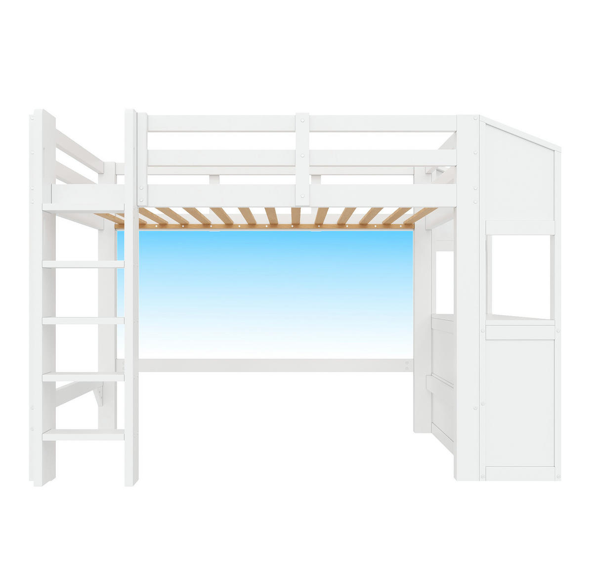 HOCHBETT 90x200 cm in Weiß mit 6 Schubladen, Regalen und LED-Beleuchtung - Weiß, Holz (90/200cm) - IVMEU