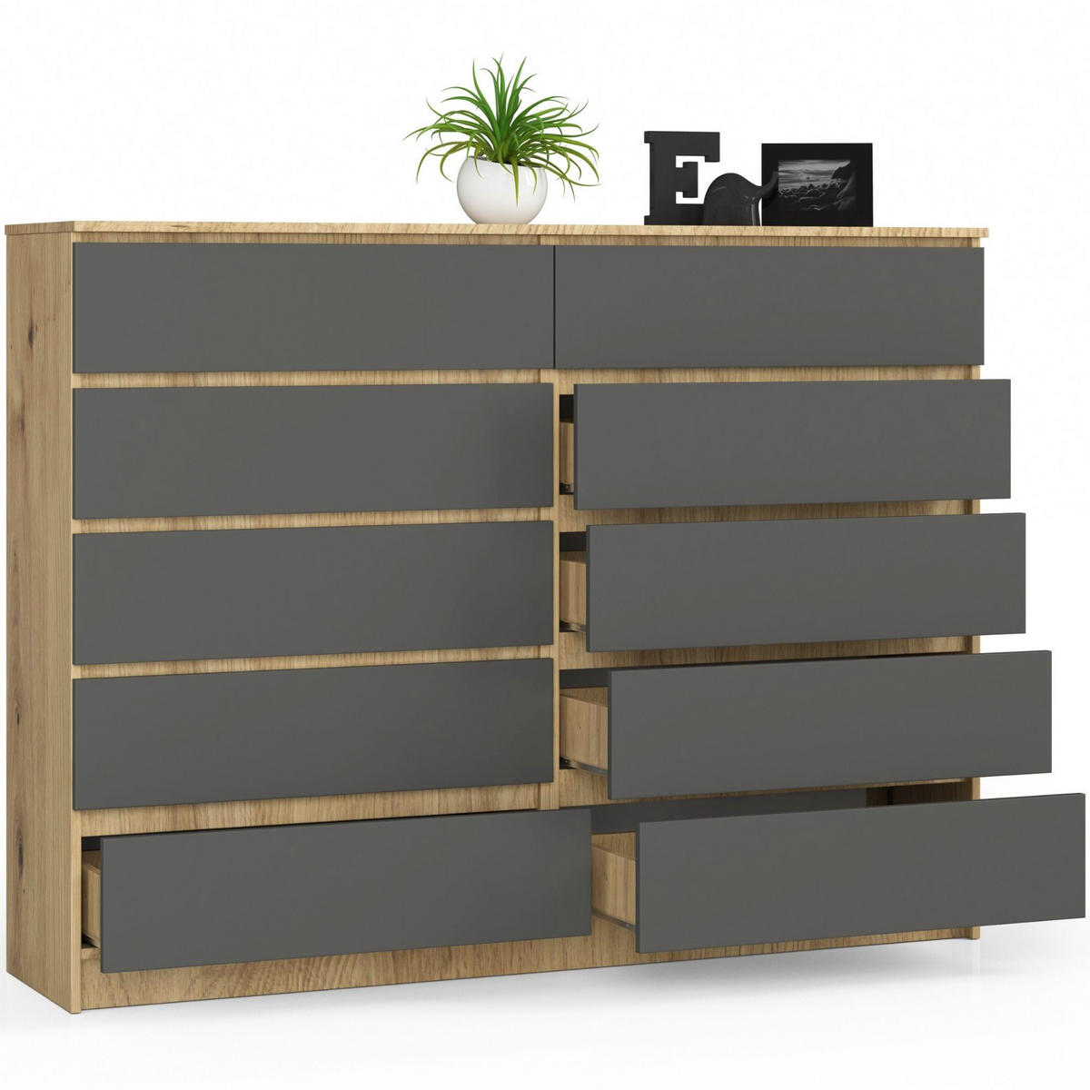 KOMMODE Eiche Artisan, Graphit Grau 121/160/40 - Eiche Artisan, Holzwerkstoff (160/121/40cm) - RAUMHIRSCH FURNITURE