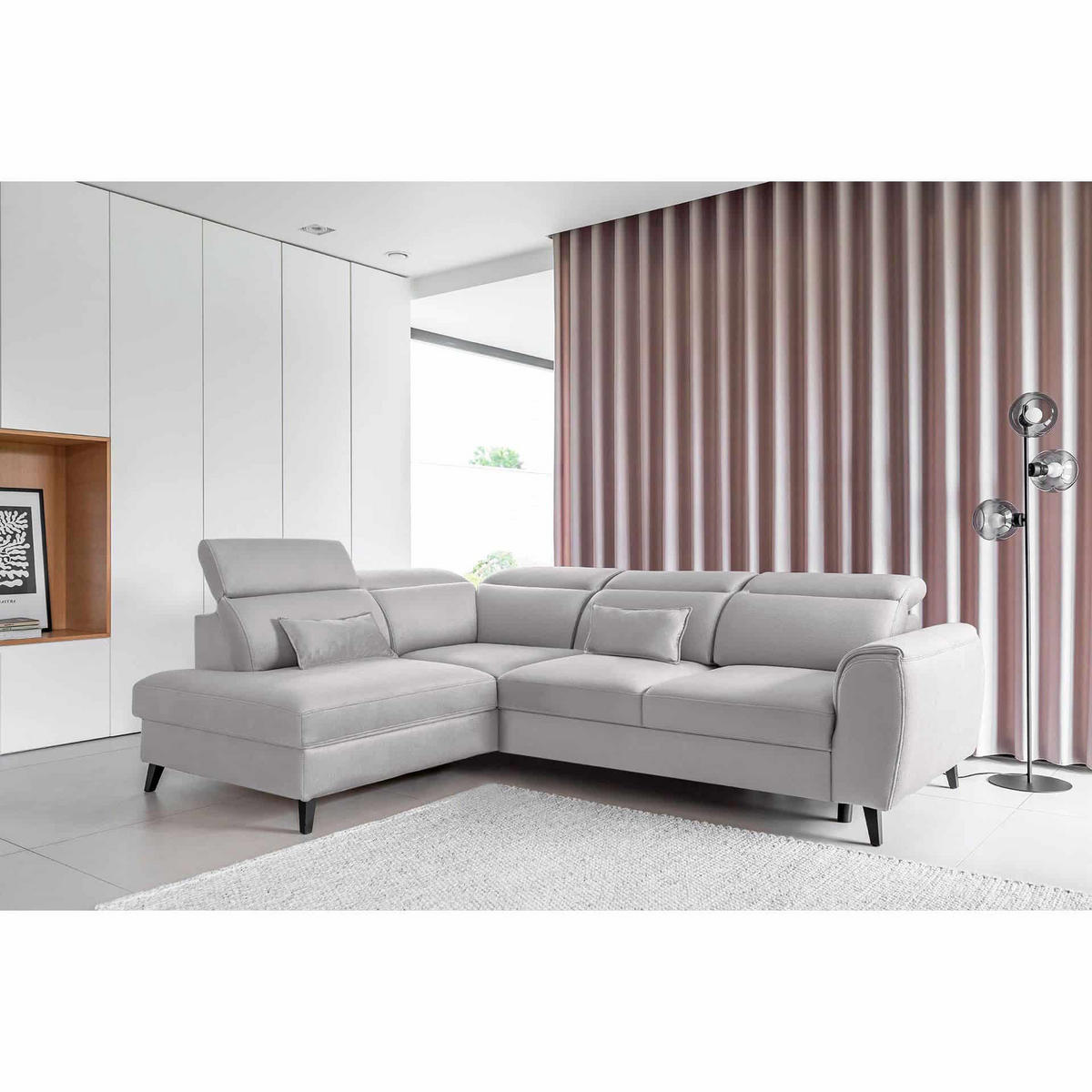ECKSOFA mit Schlaffunktion & Bettkasten - Schwarz/Grau, Holz/Textil (255/201cm) - Eltap