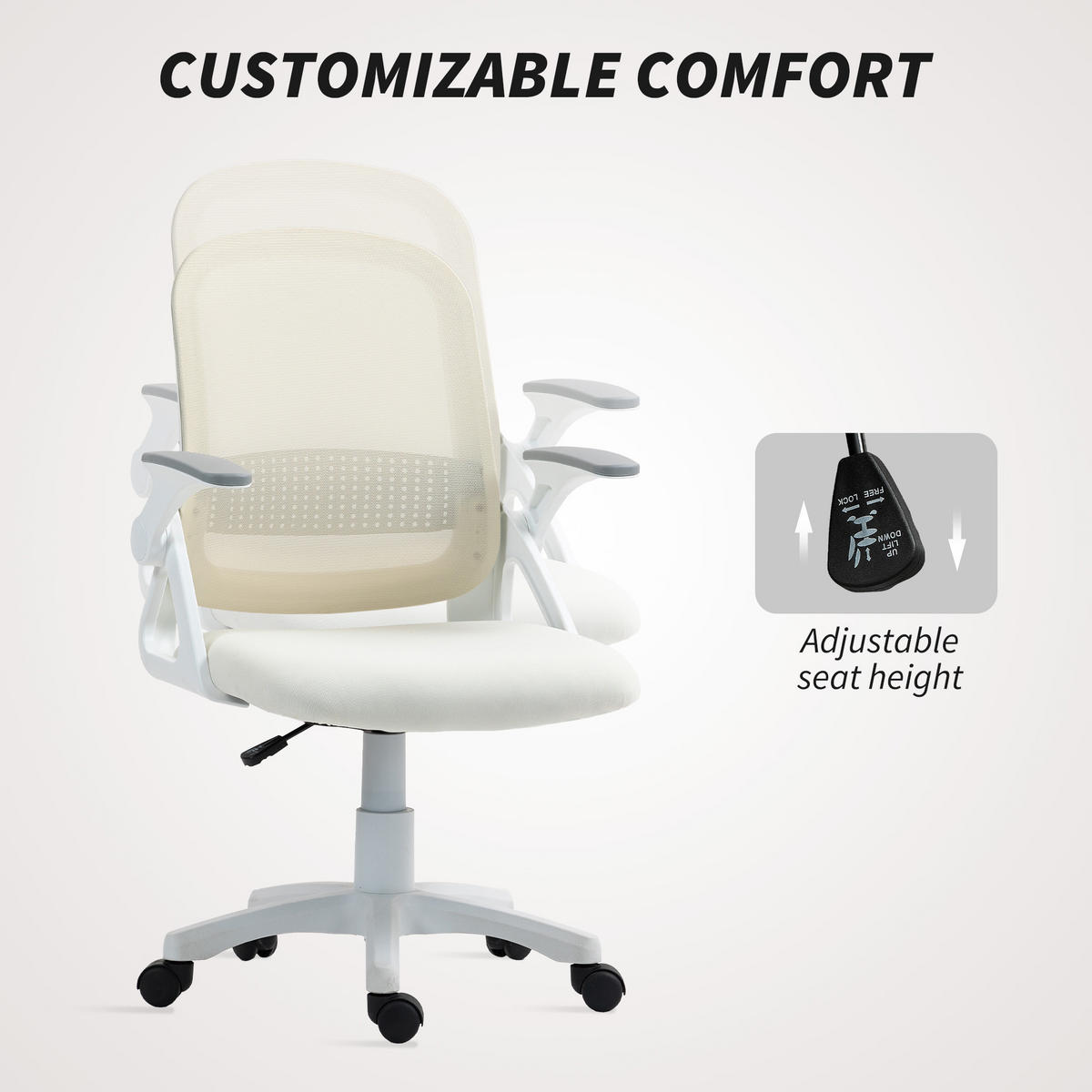 KANCELÁŘSKÁ ŽIDLE s nastavitelnou výškou z síťoviny, bílá - bílá, textil/plast (57.5/101/60cm) - HOMCOM