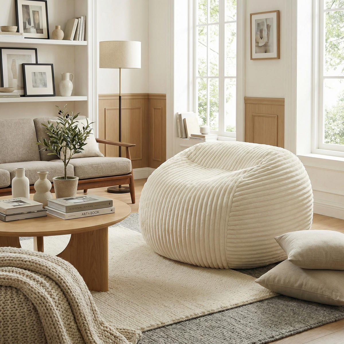 SITZSACK XXL Beige aus edlem Cord Ergonomischer Montagefrei - Beige, Textil (34/24/34cm) - Urban Meuble