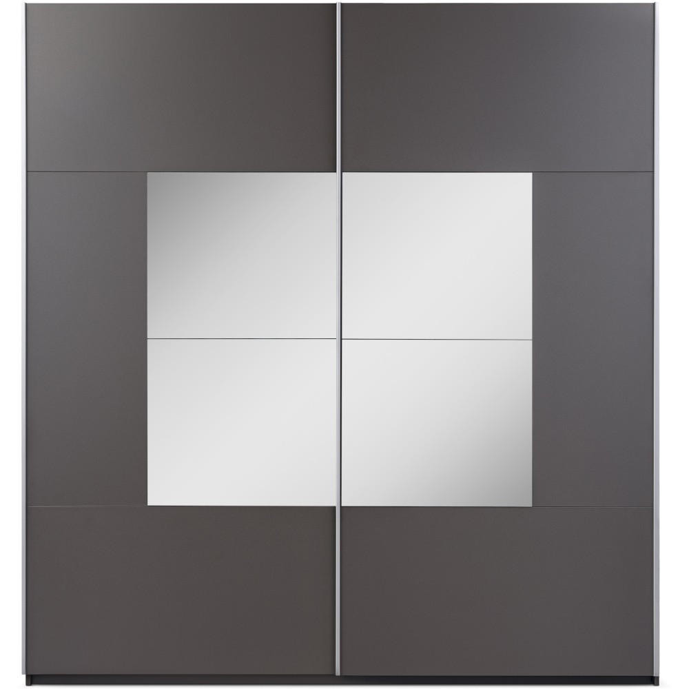 SCHWEBETÜRENSCHRANK Brooklyn mit 2 Türen und Spiegel, graphitfarben, 203 cm - Graphitfarben, Holzwerkstoff (203/215/65cm) - Beautysofa