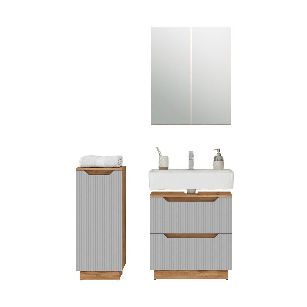 KOUPELNOVÝ NÁBYTEK Lotta Dubový/šedý pruhovaný - šedá/barva dubu, kompozitní dřevo (58.9/62.5/32cm) - Vicco
