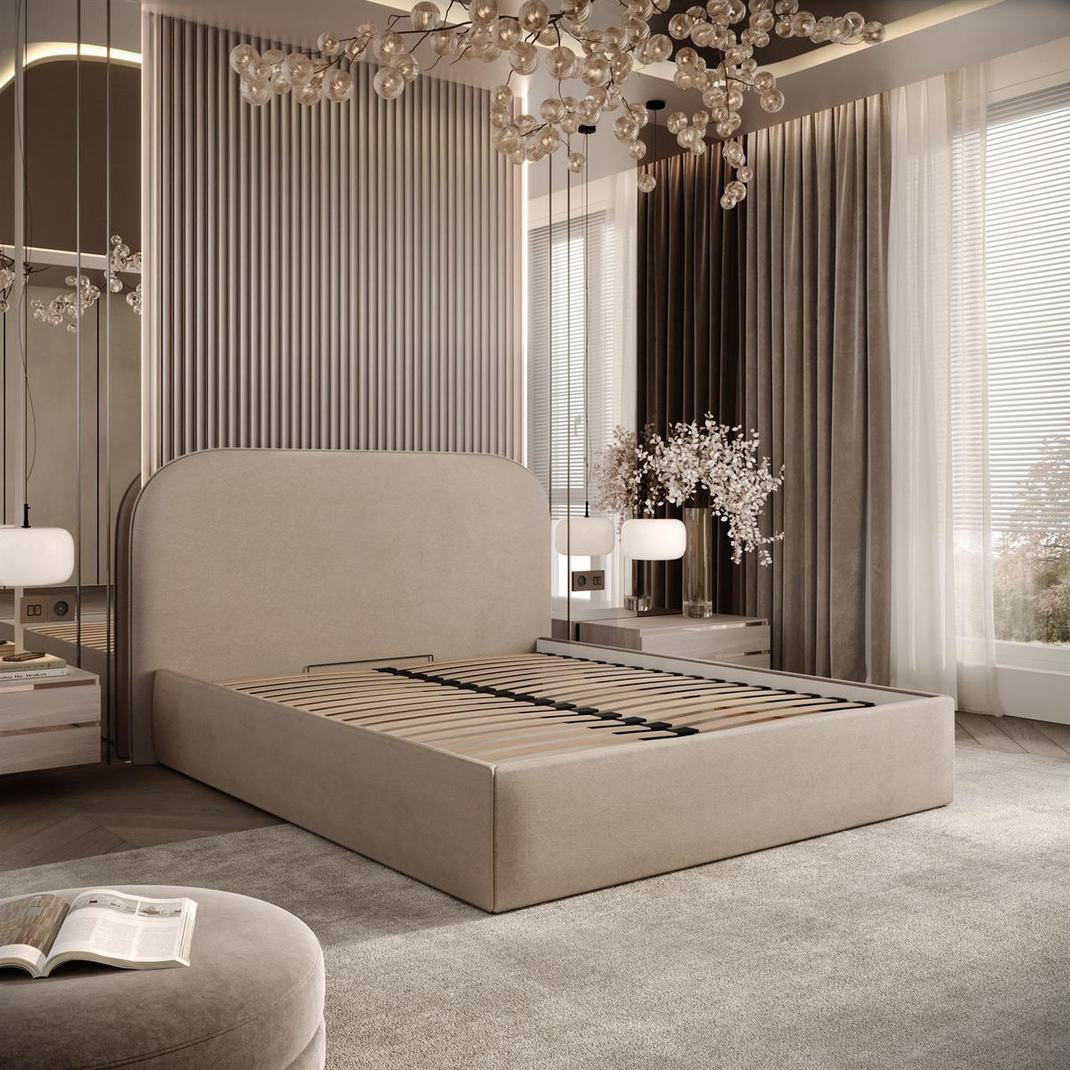 POLSTERBETT OLIMPIA mit Bettkasten 120x200, Castel 15 - Beige, Textil (120/200cm) - Lookway