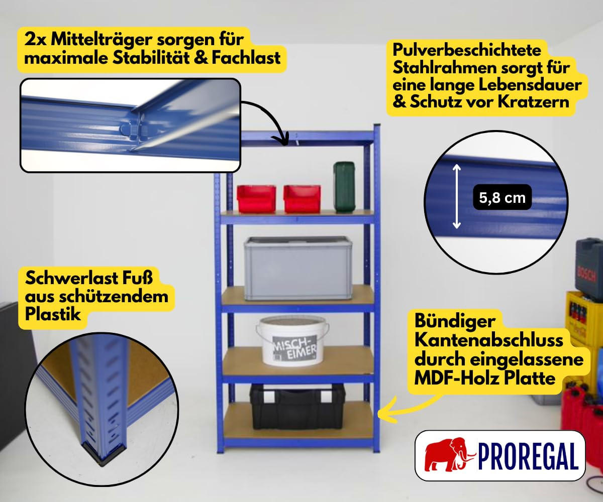 SCHWERLASTREGAL Taurus 180x90x60 cm Fachlast 175 kg Blau - Blau, Metall (90/180/60cm) - PROREGAL