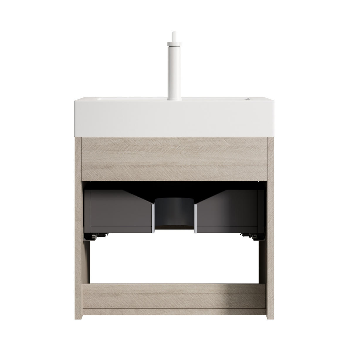 WASCHTISCHKOMBI 55x46x60cm Helle Eiche/Weiß mit Resinbecken & Massivholzfront - Creme, Kunststoff (55/60/46cm) - Modfu