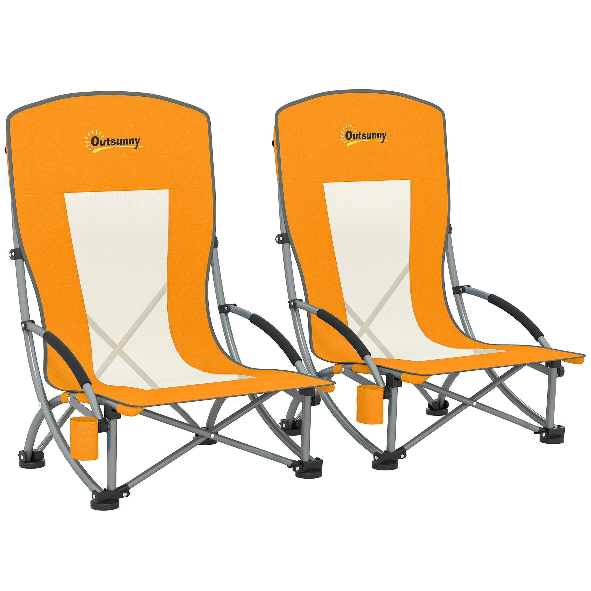GARTENKLAPPSESSEL DE-15694 2er-Set mit Getränkehalter Orange - Orange, Metall (58/79/70cm) - ComfortXL