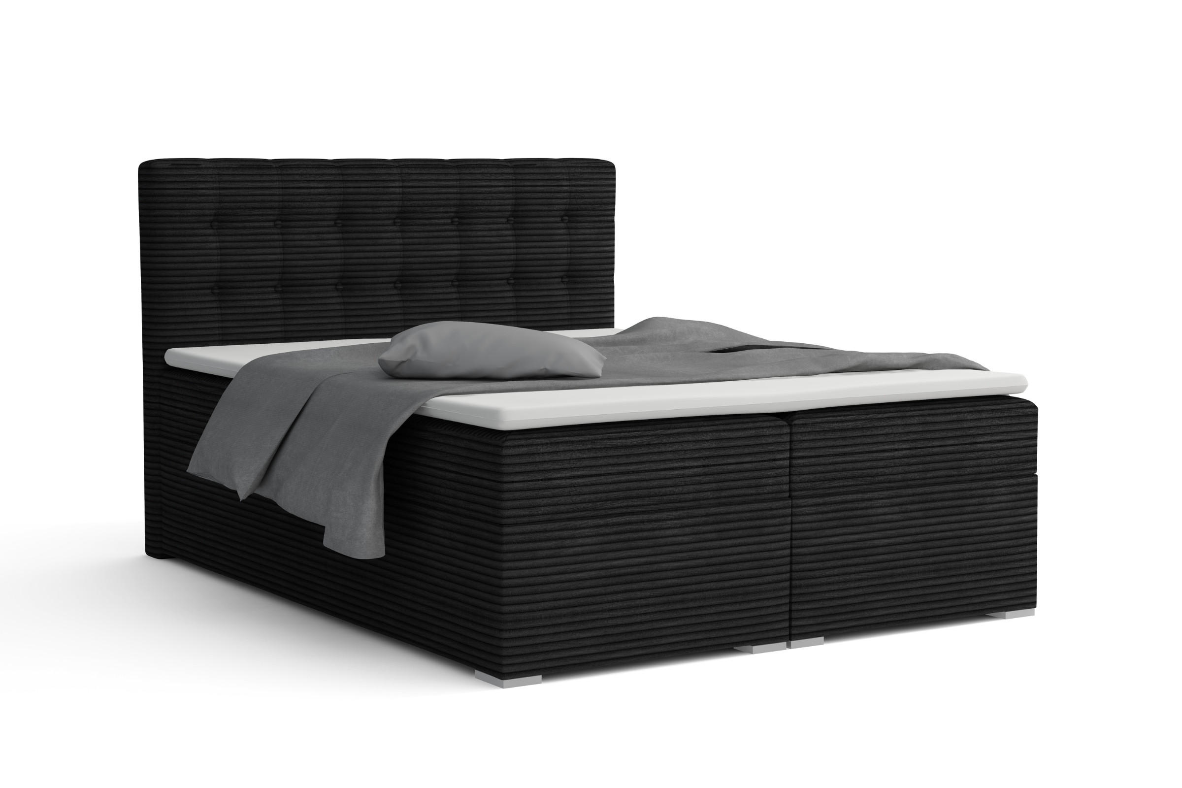 BOXBETT CARLY 160/200 in Cord Schwarz mit Bonell-Federkernmatratzen H3 - Schwarz, Holz/Holzwerkstoff (160/200cm) - Deine Möbel 24