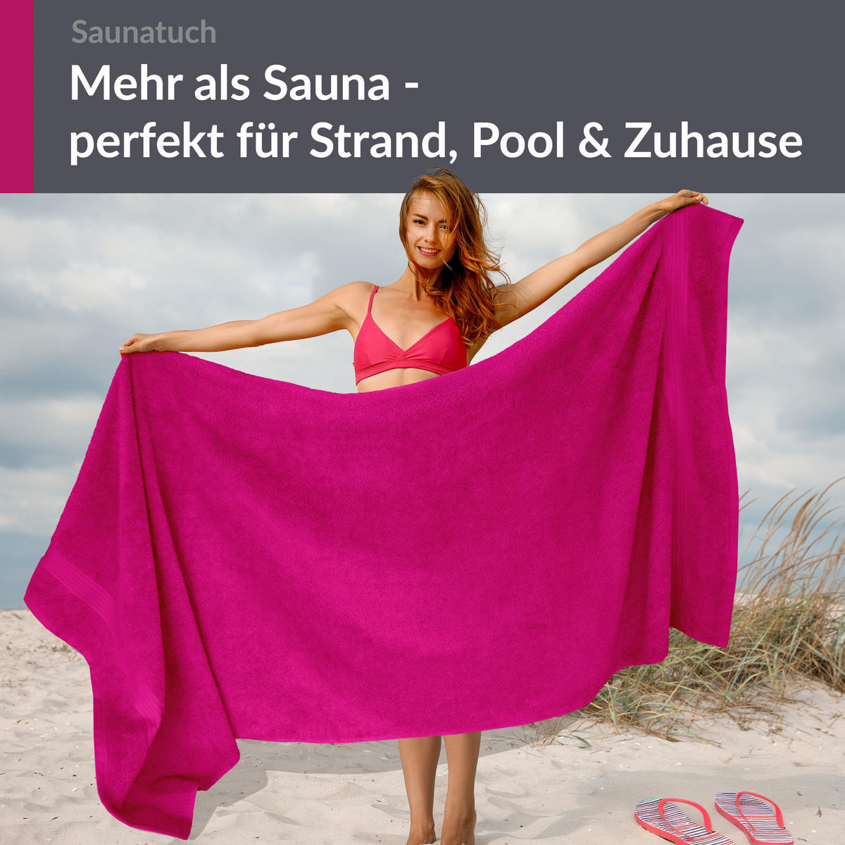 BADETUCH Linz Purpur 100x200 cm - Pink, Textil (100/200cm) - Lashuma