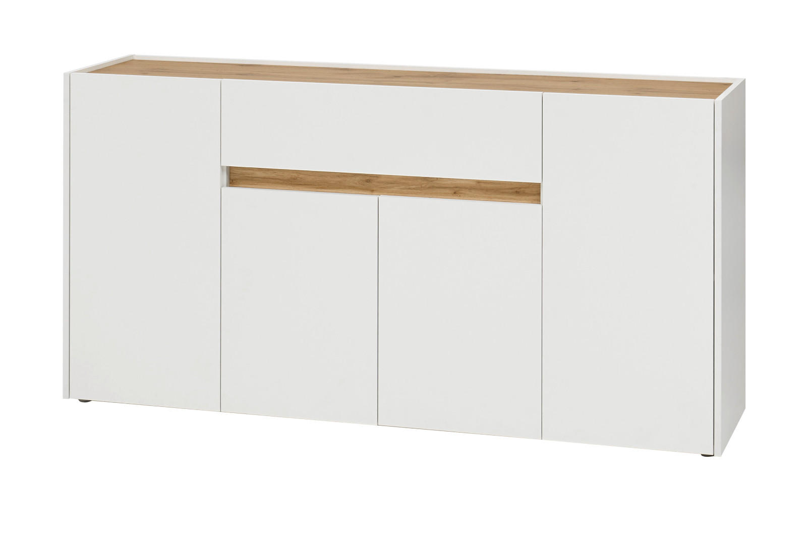 SIDEBOARD weiß, Eiche Wotan 170 cm, Kommode 4-türig - Eiche Wotan/Schwarz, Holz/Holzwerkstoff (170/87/40cm) - Furn.Design