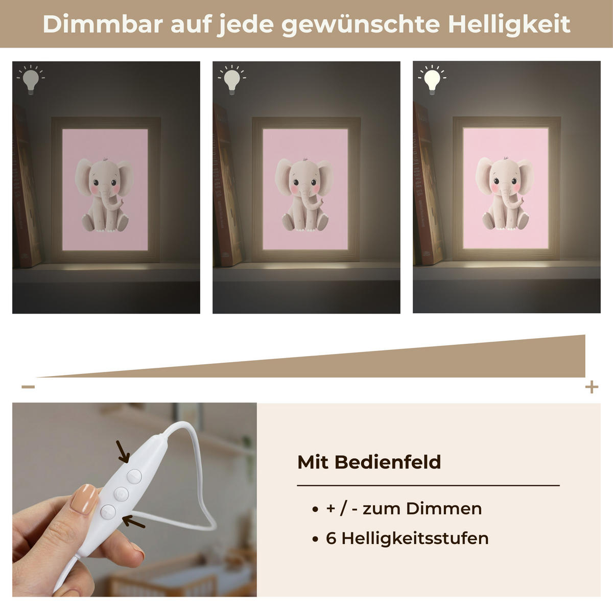 NACHTTISCHLAMPE Elefant - Baby - Rosa - Cartoon 15x20 cm - Rosa, Holzwerkstoff (8/15/20cm)