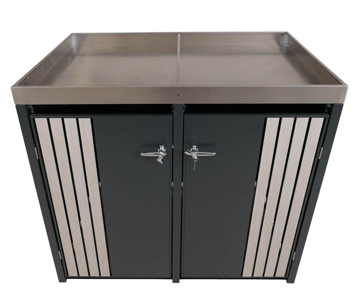 MÜLLTONNENBOX 2er mit Pflanzkasten HxBxT 125x132x84cm Anthrazit Holzoptik hell - Anthrazit, Metall (132/125/84cm) - PROREGAL