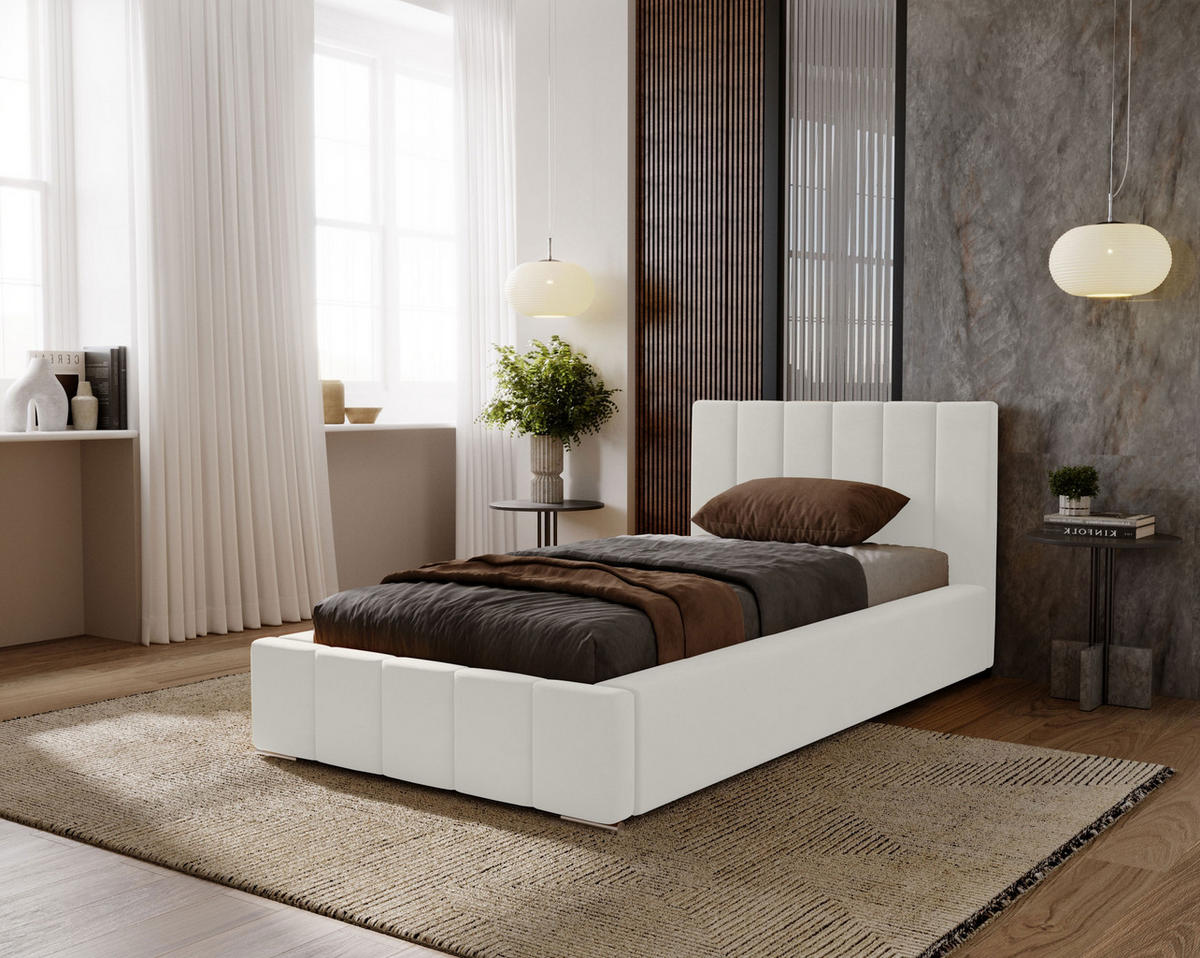 POLSTERBETT Nero 90x200 cm, Einzelbett mit Bettkasten und Lattenrost aus Holz, Velourstoff: Hellgrau - Hellgrau, Holz/Kunststoff (90/200cm) - Marpur