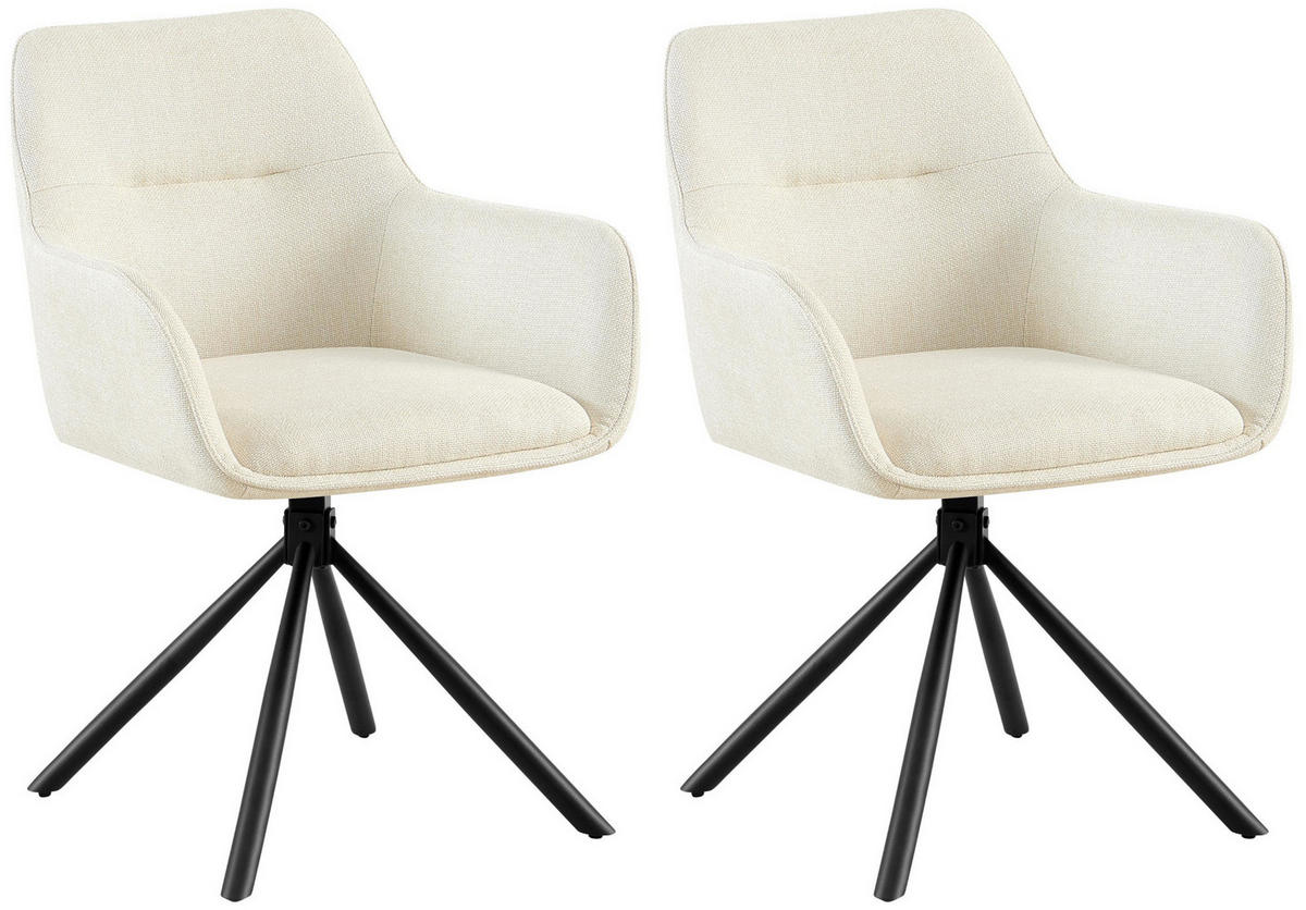 ARMLEHNENSTUHL 2er Set Stoff Creme - Creme/Schwarz, Textil/Metall (58/84/59cm) - CLP