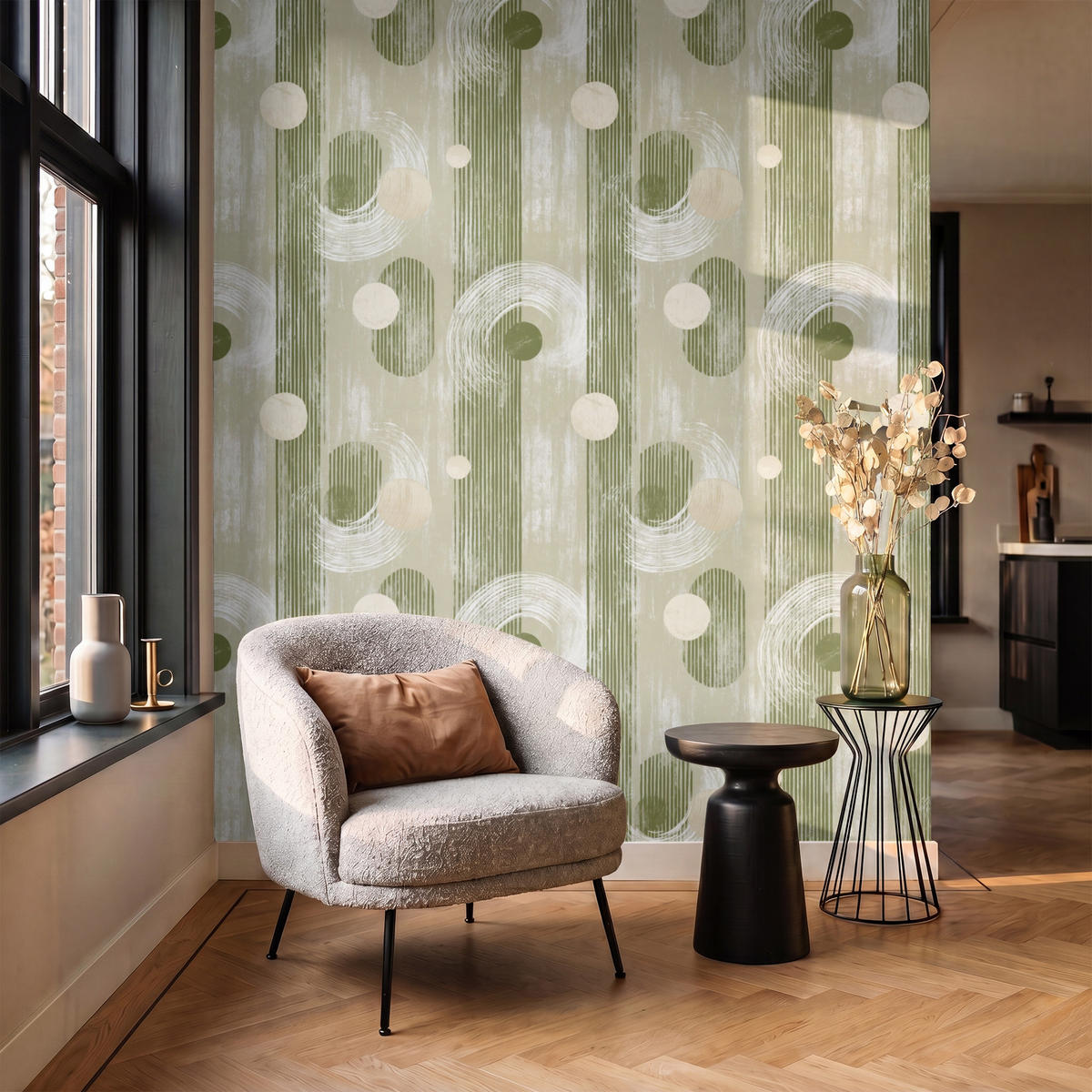 TAPETE - Künstlerisch - Modern - Grün - 180x200 cm - Olivgrün, Papier (180/200cm) - OnlyWow