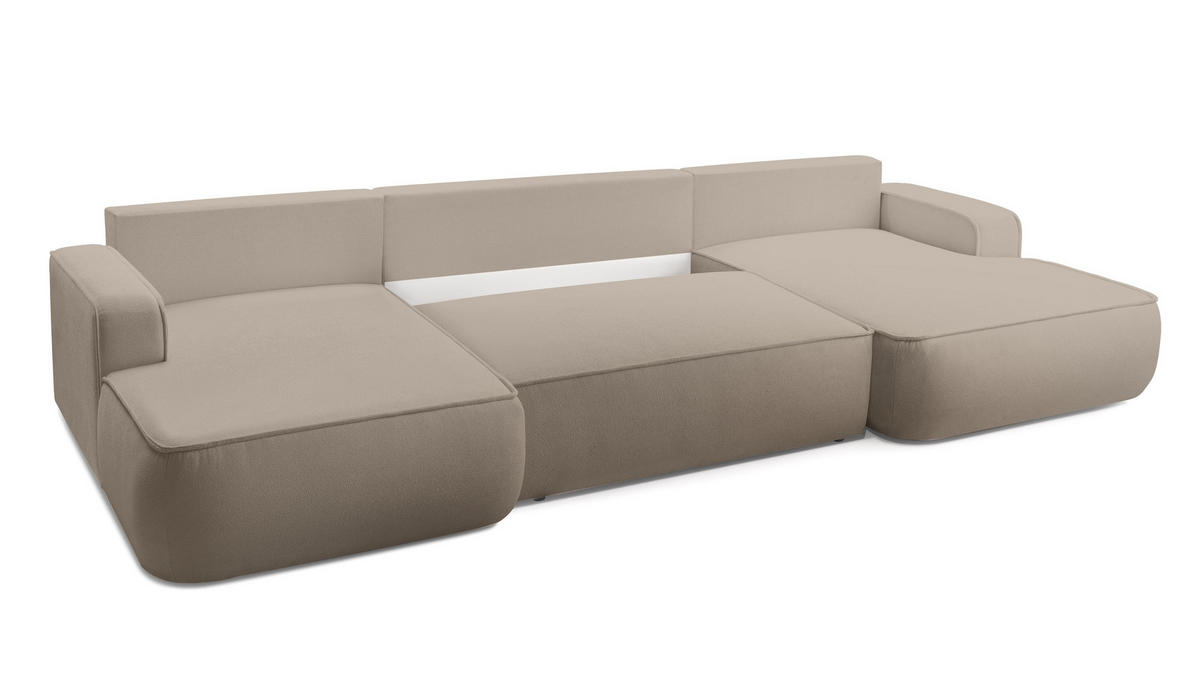 WOHNLANDSCHAFT Ablia Beige 364/168/87 cm mit Schlaffunktion - Beige/Schwarz, Kunststoff/Textil (364/87/168cm) - AX Living