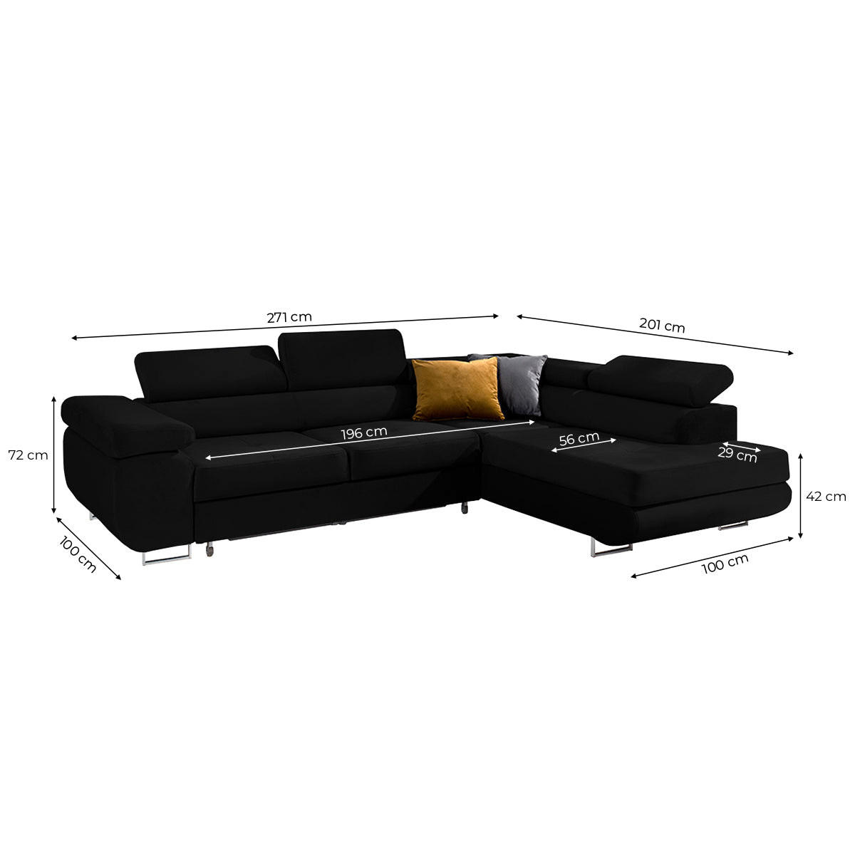 ECKSOFA Wilson 4 Sitzplätze Schwarz - Schwarz, Textil (271/201cm) - Petits-meubles