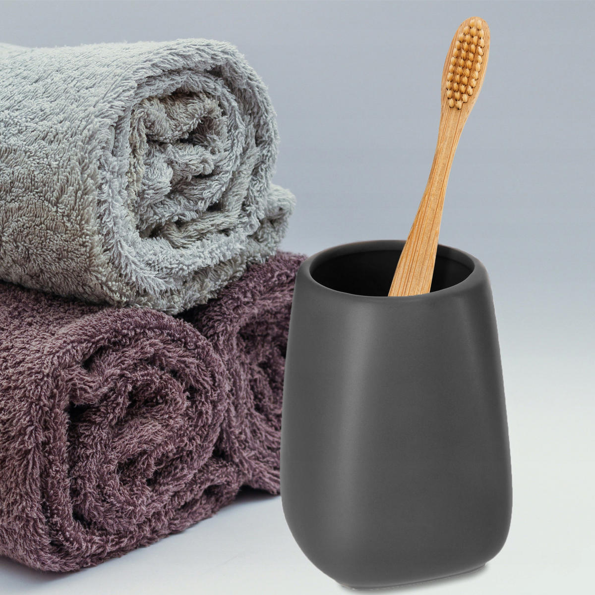 BADEZIMMERTASSE für Zahnpasta und Zahnbürsten, grau - Grau, Keramik (8/11cm) - KADAX