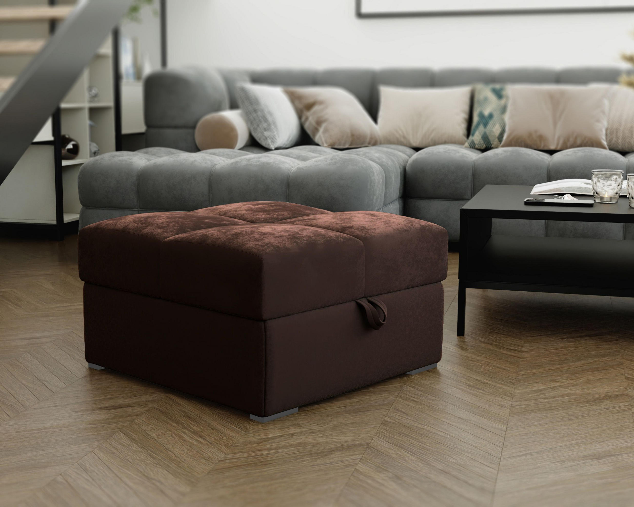 POUF MIZA Braun 65x65 cm - Braun, Textil (65/38/65cm) - MASSENO