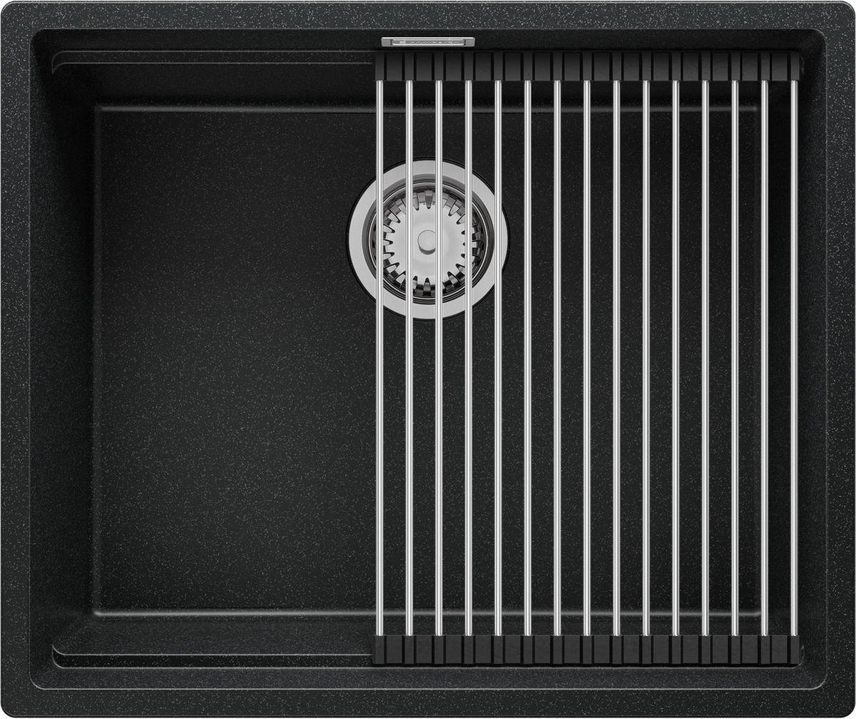 UNTERBAUSPÜLE GRANIT Praga, 2-er set Anthrazit 56/47 cm 1 Becken + Ablauf-Set + Aufrollbare Abtropffläche ab 60er Unterschrank - Chromfarben/Anthrazit, Kunststoff (56/20/47cm) - Primagran